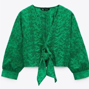 ZARA embroidered green top size medium